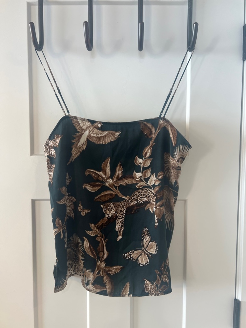 Banana Republic Jungle Print Satin Cami Leopard Bird Tropical Tank Small Tall